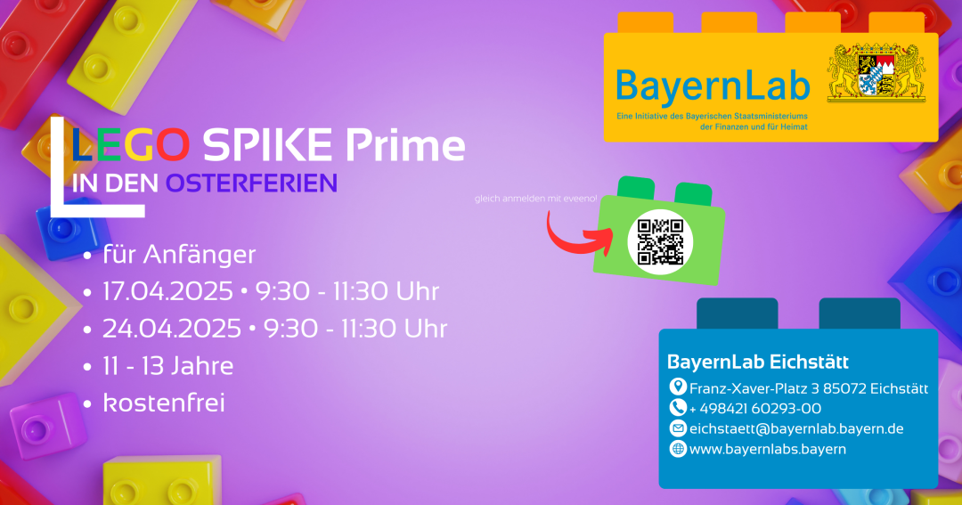 Werbeposter für den LEGO Spike Prime Workshop in den Osterferien 2025