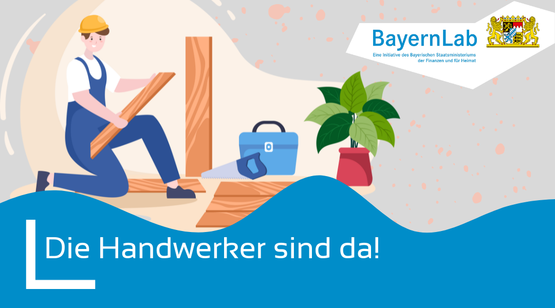 Hinweisgrafik für eingeschränkte Öffnung des BayernLab Wunsiedel, Handwerker sind da