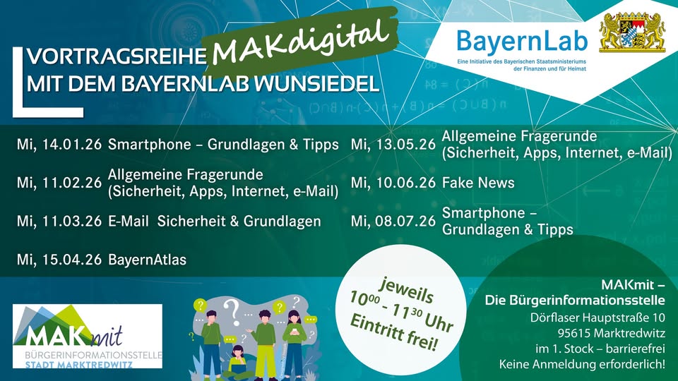 Veranstaltungsgrafik für die Vortragsreihe mit Bürgerinformationsstelle MAKmit